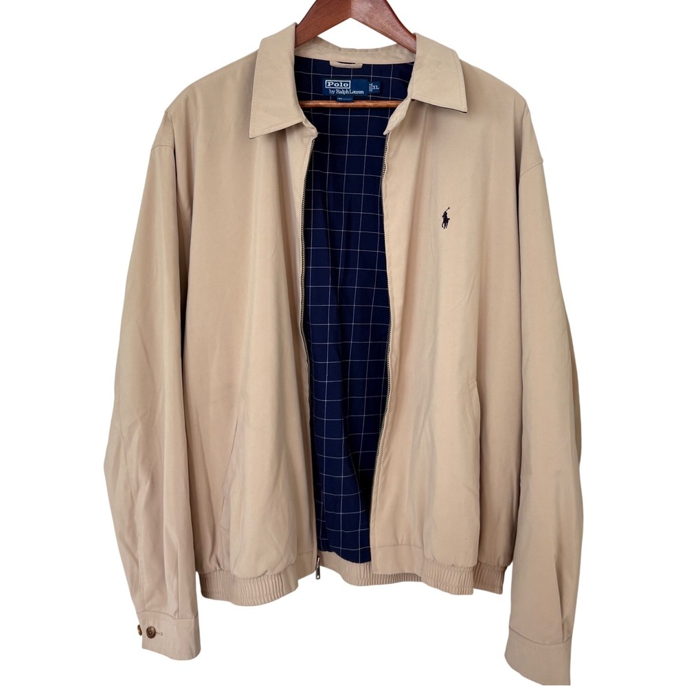 VTG Polo Ralph Lauren Harrington Jacket Men XL Tan Full Zip Classic Prep Y2K 90s
